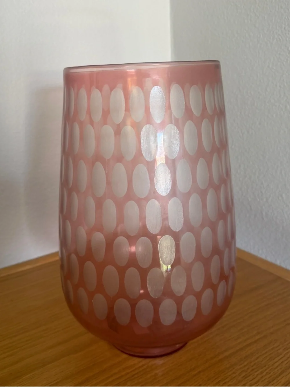 Anthropologie Etched Glass Thumbprint Pink Vase Decor MCM Boho Rose Floral SAFFY
